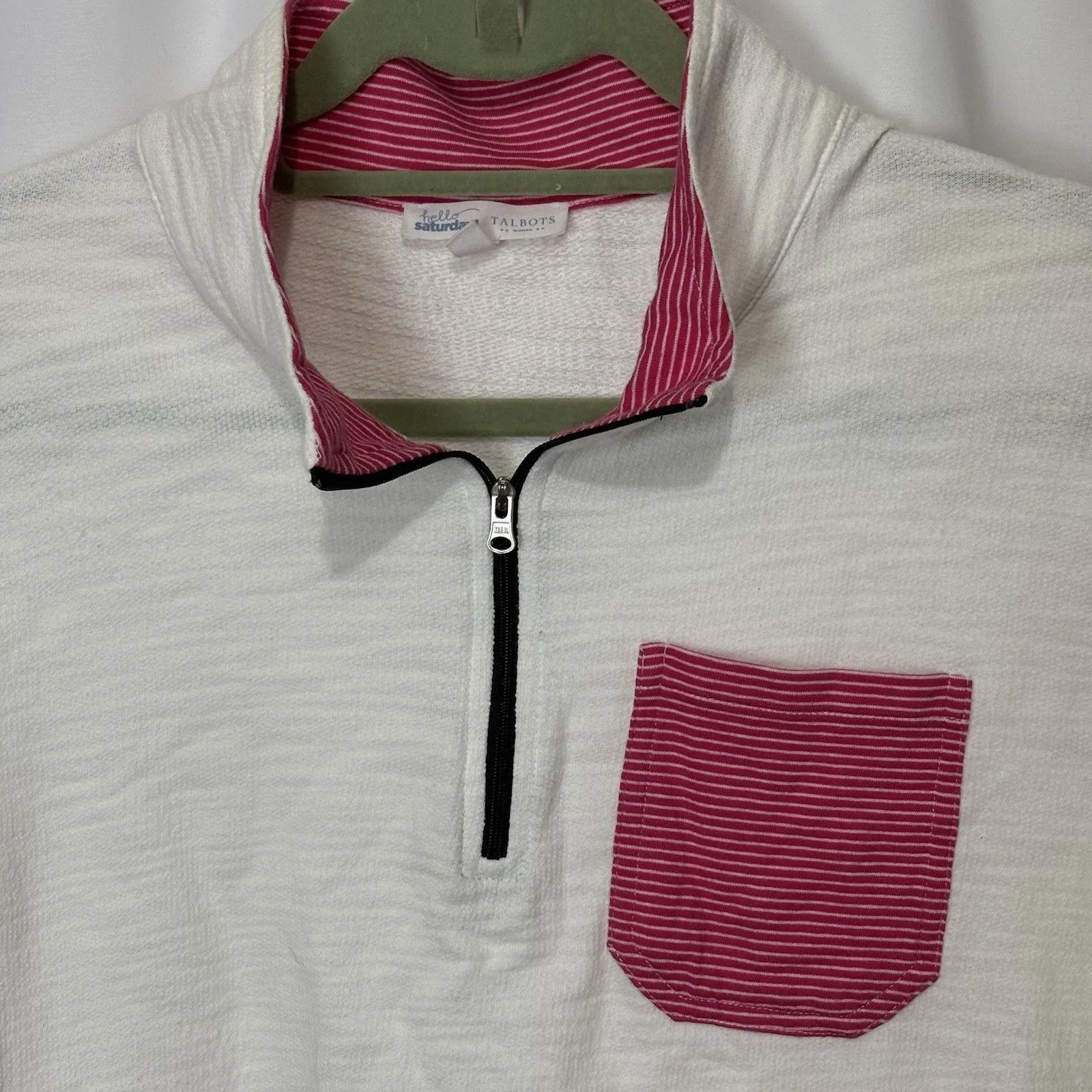 Talbots Quarter Zip Pullover White Womens Plus 1X Stretch Terry Knit Cotton - Image 2