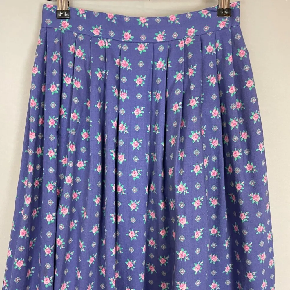 Vintage Floral Skirt Purple Midi Button - Image 6