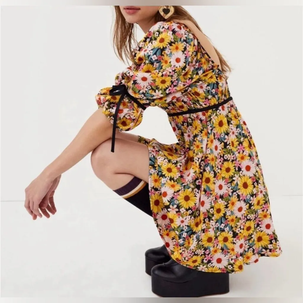 For Love & Lemons Sylvia Puff Sleeve Mini Dress Size S flower print multicolor - Image 2