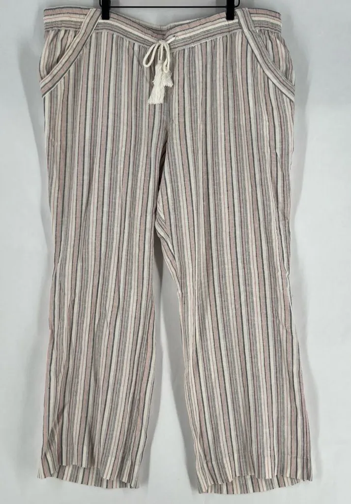 Rewind Striped Linen Blend Drawcord Elastic Waist Straight Leg Pants NWT 3X - Image 1
