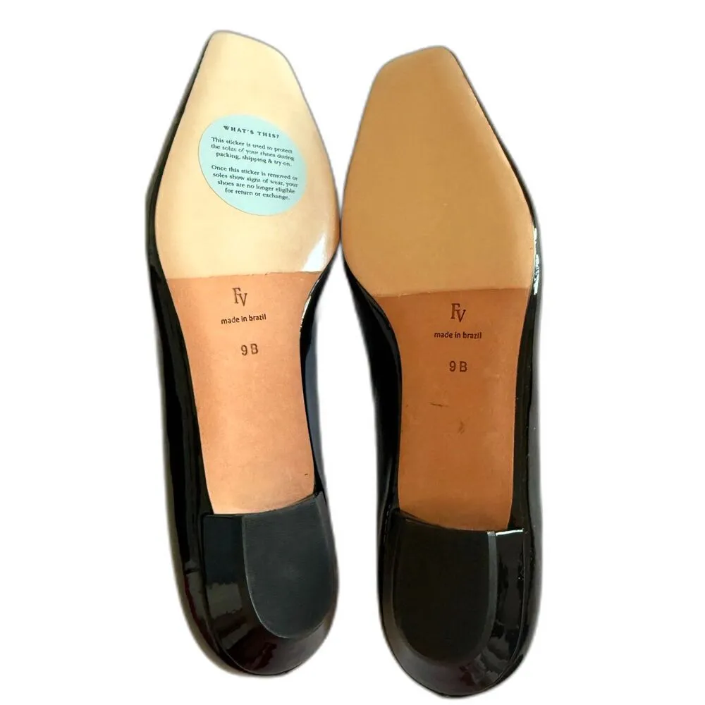 Frances Valentine New York Regan Square Toe Flat Metallic Leather Black Shoes 9 - Image 9