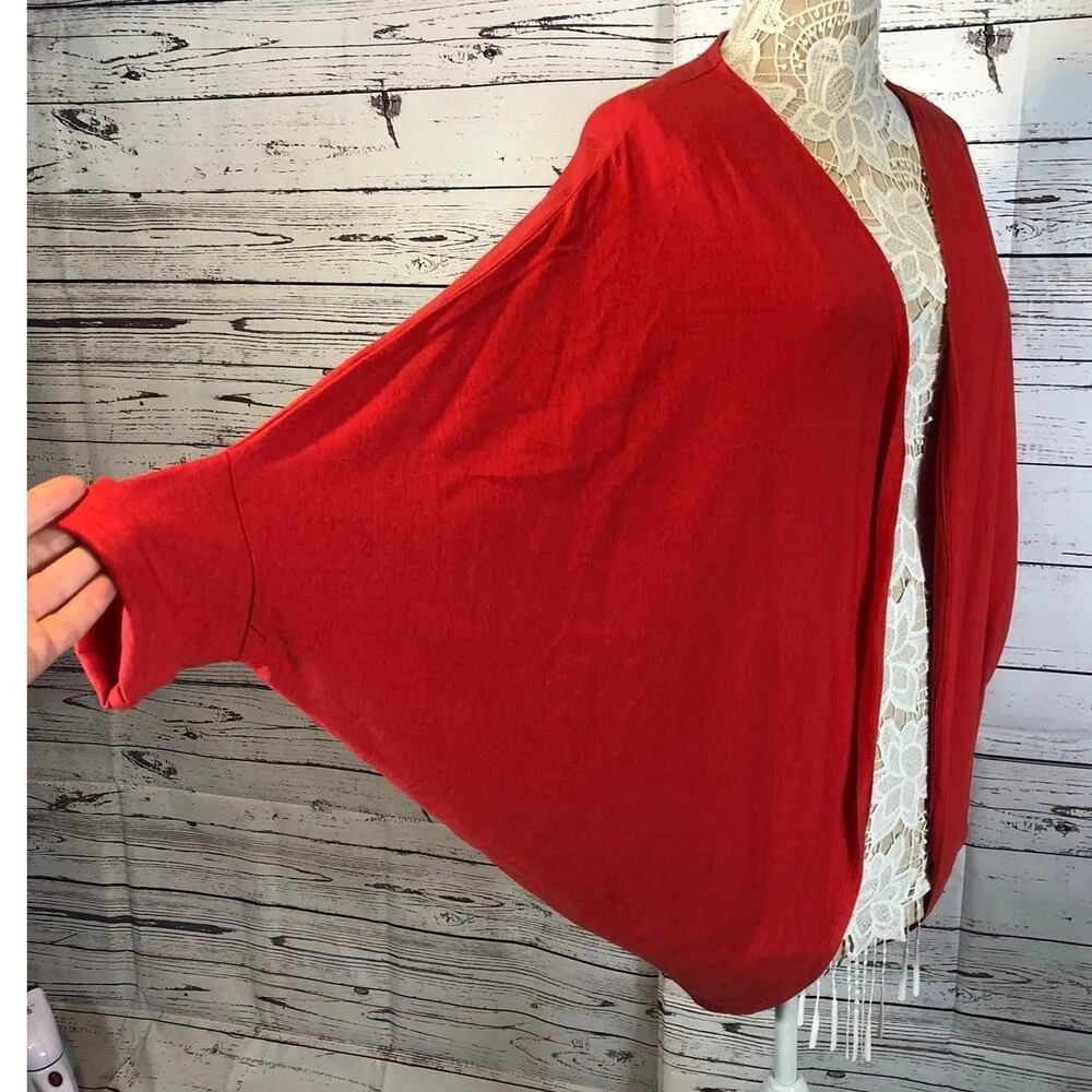 WONDERLUSH Layers by Lizden Knit Jersey Cocoon Cardigan red size medium to large - Image 4