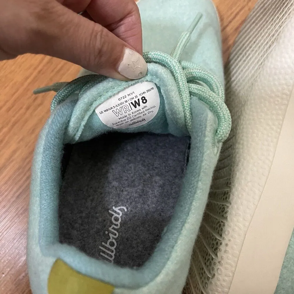 ALLBIRDS Turquoise mint green wool tree runners lace up shoes size US W8 - Image 7