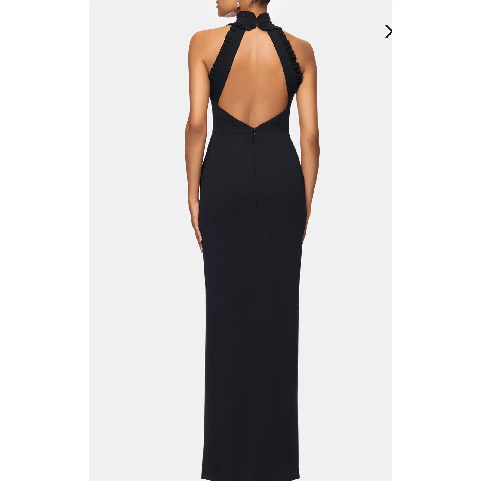 Xscape Black Halter Neck Ruffle High Slit Maxi Evening Gown Dress‎ Sz 12 - Image 2