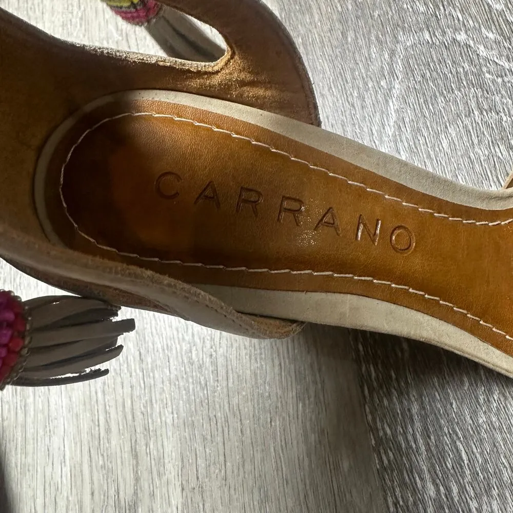 Carrano Tan Suede Beaded Tassel Heels Size 6 - Image 4