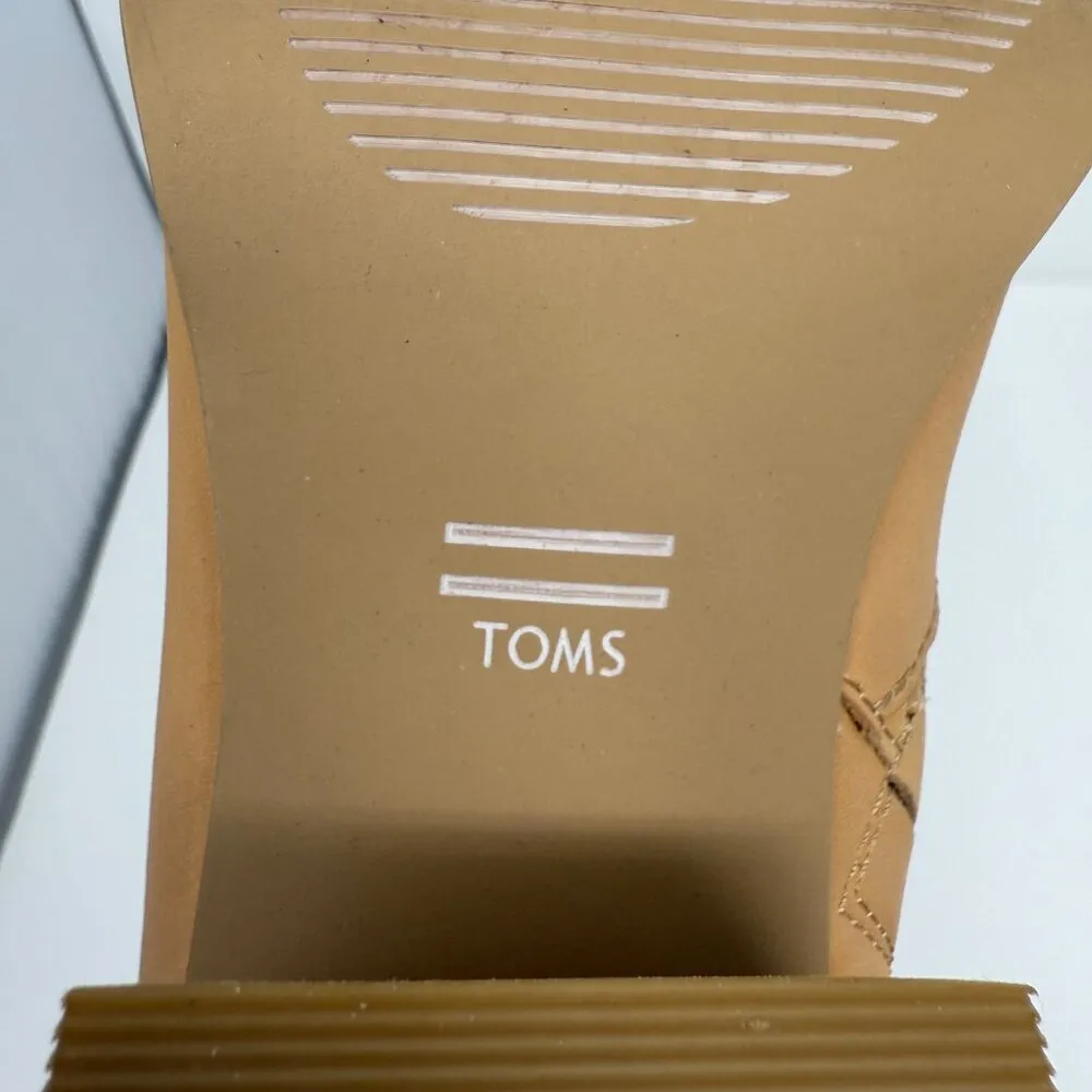 TOMS Leilani Ankle Booties Women's 8.5 Honey Brown Leather Heeled Comfy Block - Image 12