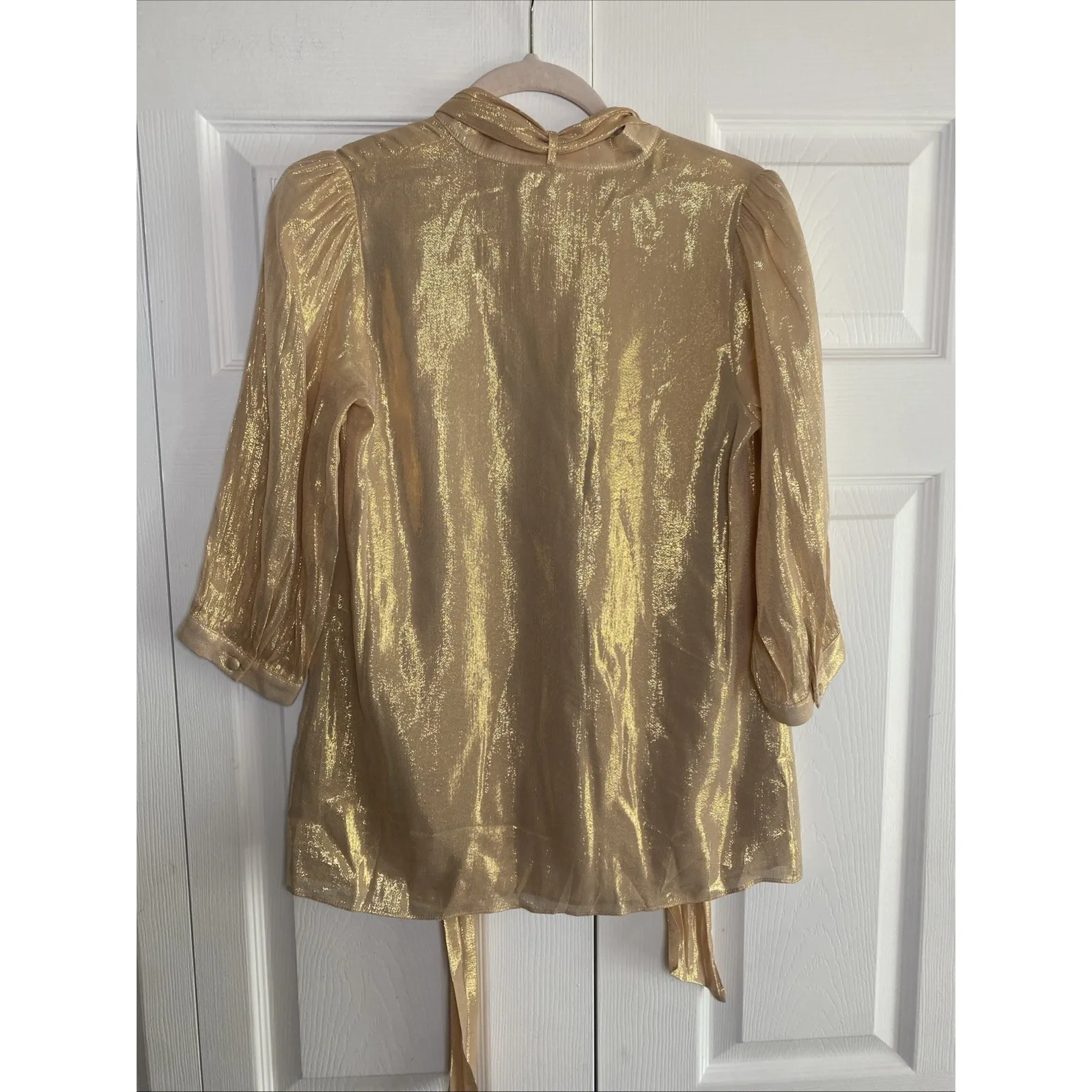 AKA New York Womens Small Gold Mettalic Top Event Glam Silk Blend - Image 7