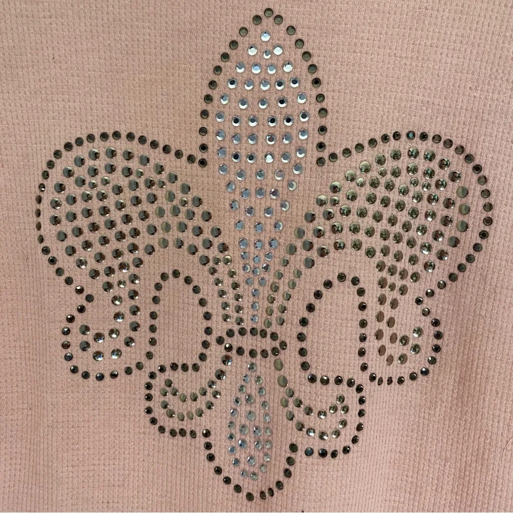 Y2K rhinestone fleur de lis thermal tee shirt Pink Size XL - Image 3