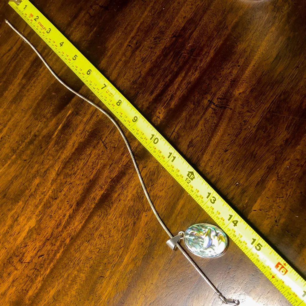 Vintage Oval Abalone Cabochon Pendant On Sterling Silver Snake Chain Necklace Purple - Image 9