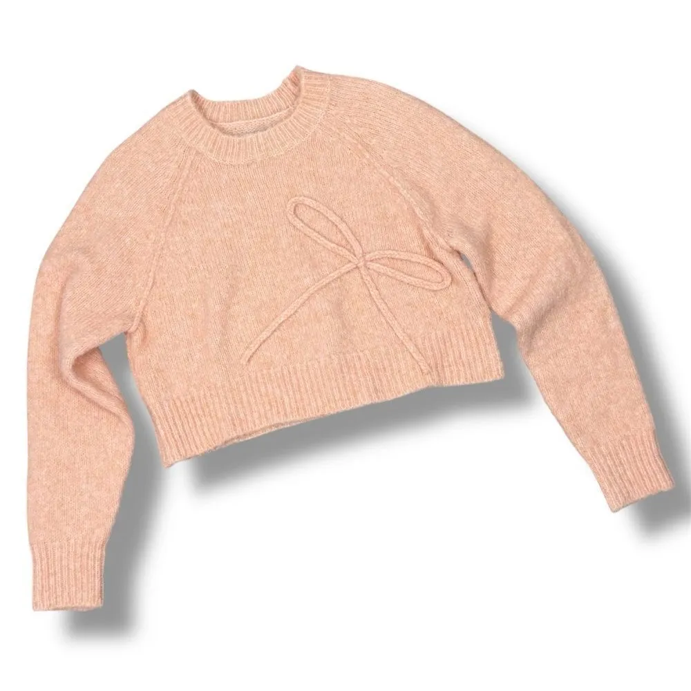 American Eagle Outfitters Cropped Bow Front Sweater Peach Small - Image 14