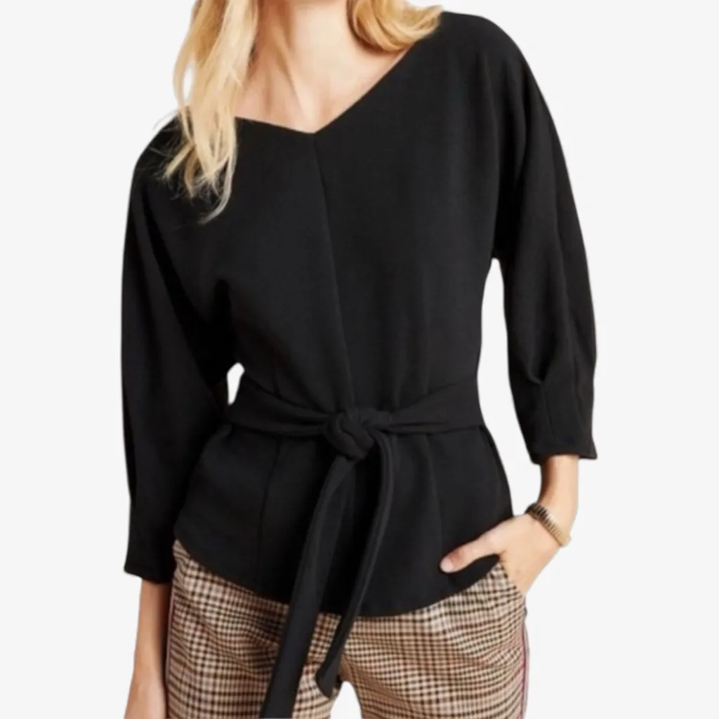 Anthropologie Métier Structured Ribbed Belted Top Blue Size S - Image 4