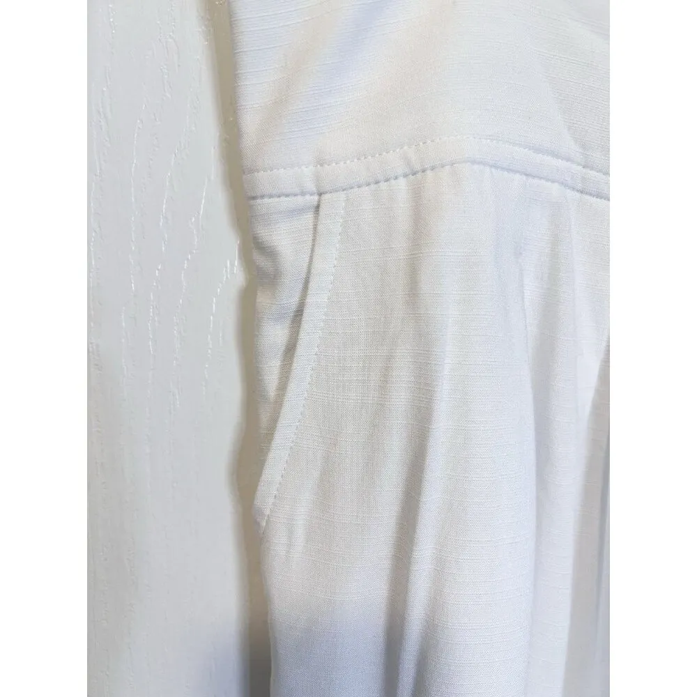 Bar III Button Front Lined Wide Leg White Pants Size 14 High Waist Pockets - Image 7