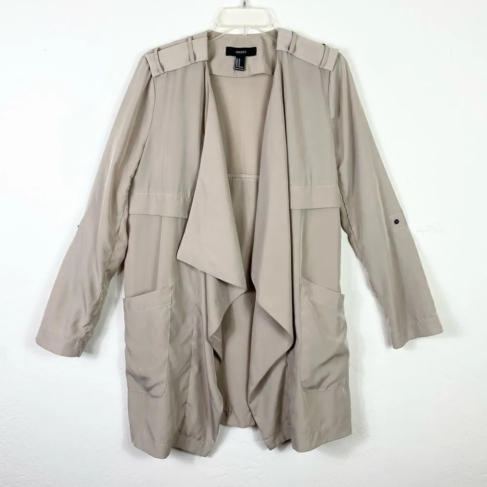Forever 21 Beige Open Face Waterfall Cardigan Coat - Image 3