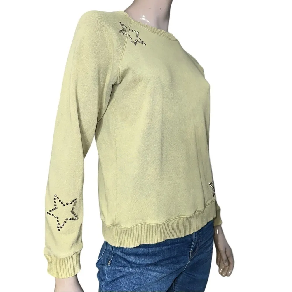 Monrow Women’s Size S Green Metal Studded Star Cotton Pullover Sweatshirt - Image 4