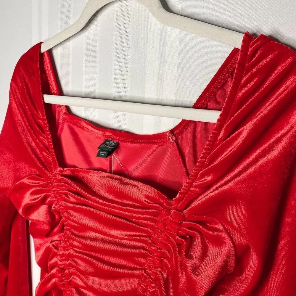 Wild Fable Velvet Long Sleeve Cinched Mini Bodycon Dress Medium Ruched Holidays - Image 3