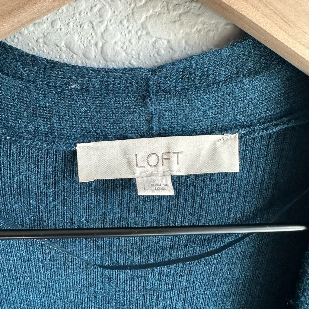 💙Loft Teal Blue Open Front Wool Blend Sweater Cardigan - Image 3