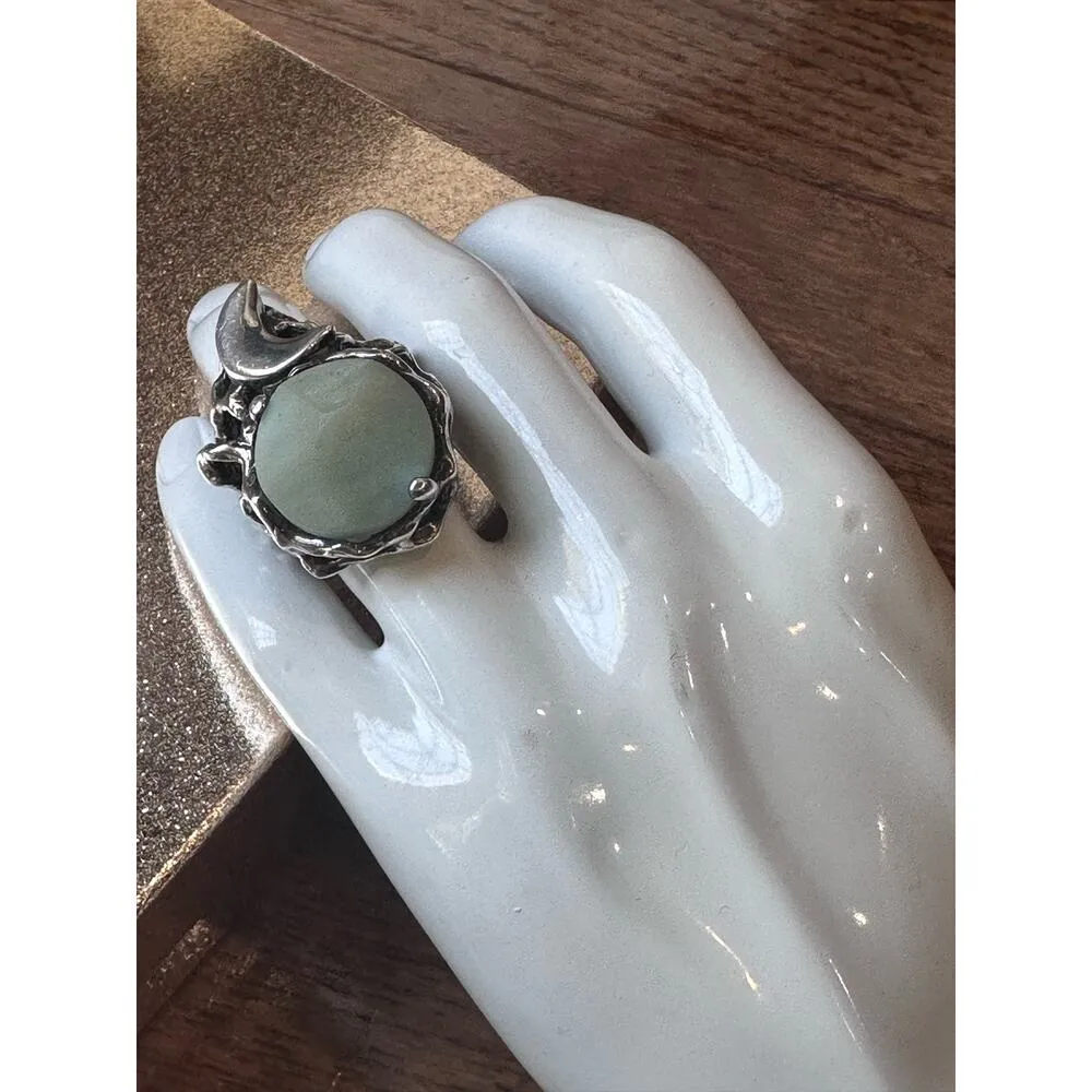 Rare Mania Mania 925 Silver Amazonite Crescent Moon Chunky Statement Ring SZ. 8 - Image 13