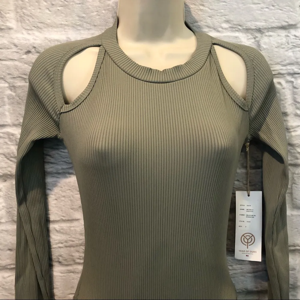 NWT  Women's Small Michelle Sage Green Ribbed Bodysuit #TN159 - Image 6