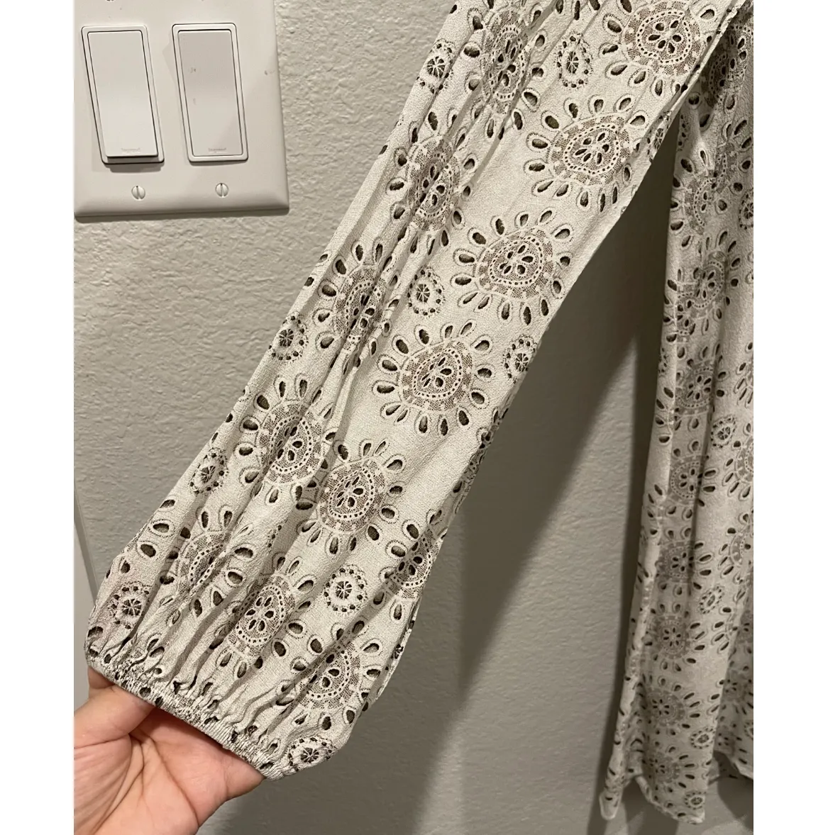 ZARA  White Grey Bandana Print Lace Up Neckline Long Sleeve Blouse - Image 3