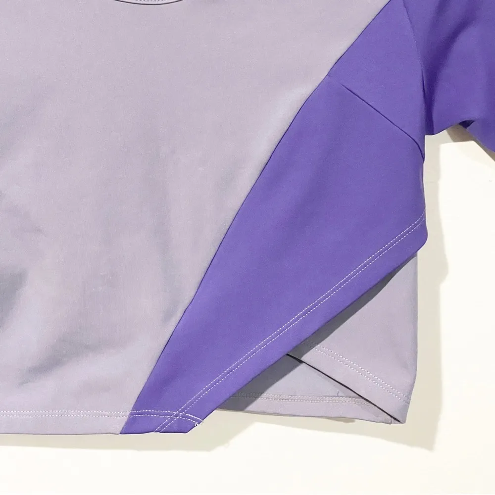 Gymshark Size Small Asymmetrical Purple Cropped Color Block Top Athletic Workout - Image 2