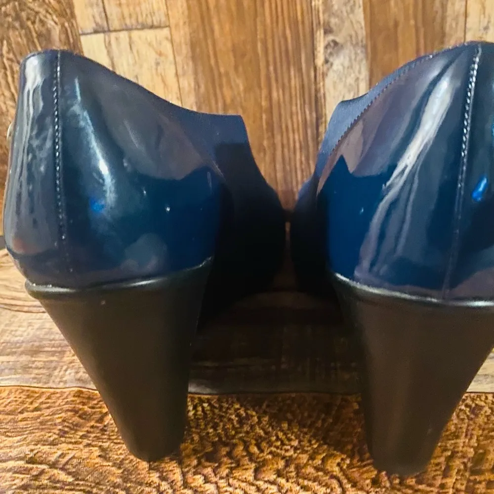 Calvin Klein Peep Toe Fabric Wrap Wedge Heels size 8 1/2 - 9 blue - Image 8