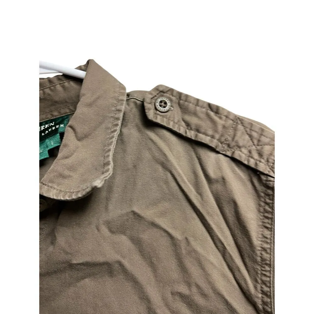 Lauren Ralph Lauren Vintage Button Up Shirt Women's Large Khaki Cotton - Image 2