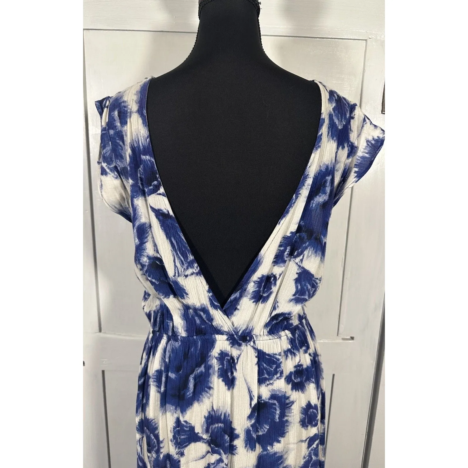 Billabong Don’t Mess Dress Beach Boho Dress Sz L Blue Floral Low Front Lace Back - Image 11