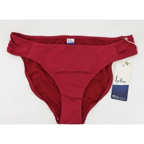 NEW Leilani St. Tropez shirred side basic pant bikini bottom, size 16, burgundy Red - Image 4
