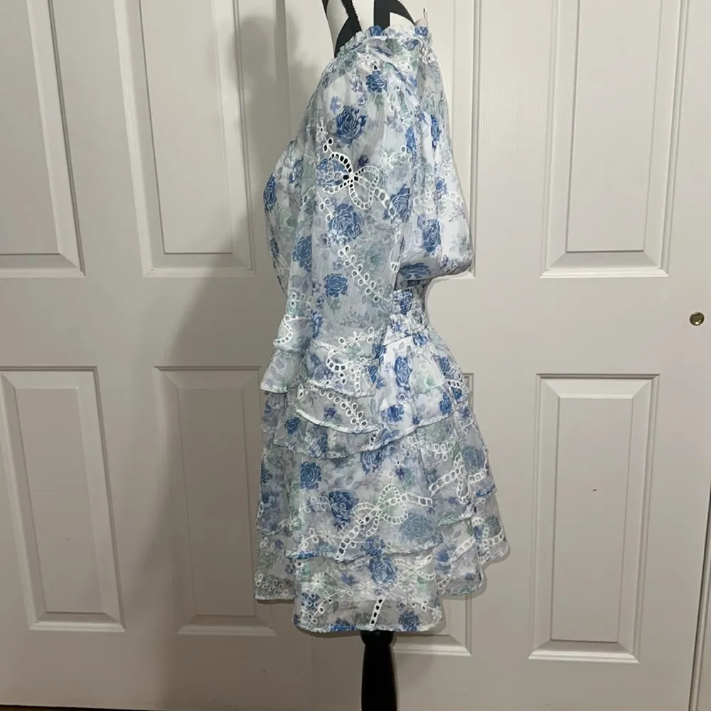 ADELYN RAE Juliana Eyelet Blue and White Floral Mini Dress - Image 2