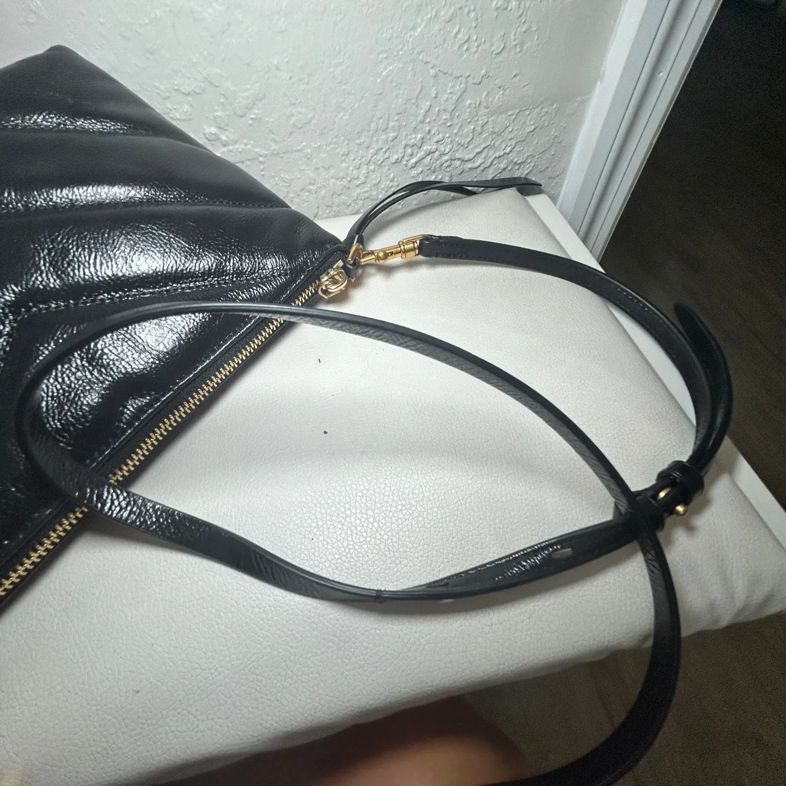Rebecca Minkoff Edie Black Leather Quilted Chevron Crossbody Bag Gold‎ Hardware - Image 8
