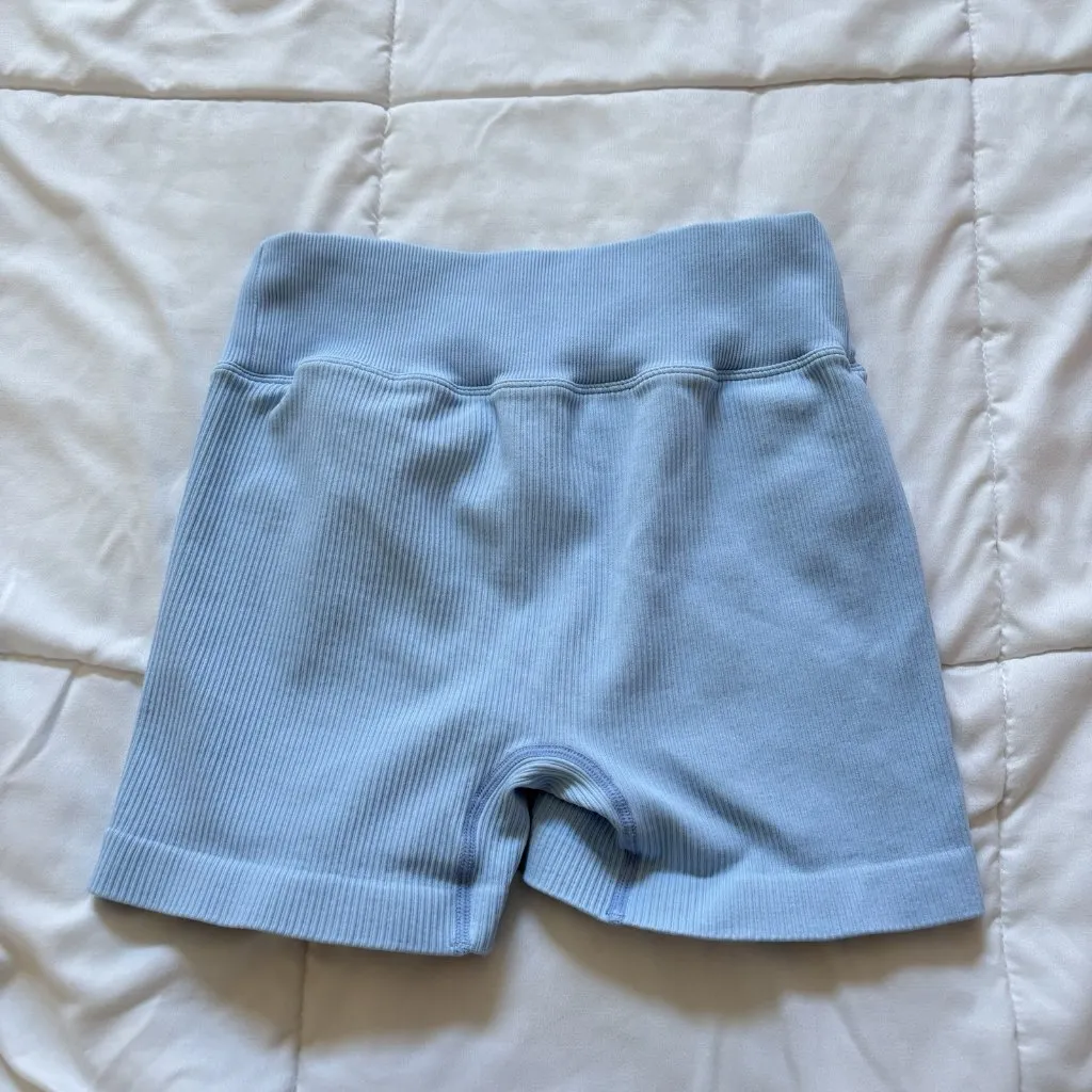 Lot Of 2 Womens Size Medium Seamless Blue Purple Shorts Activewear Nylon Spandex - Image 11