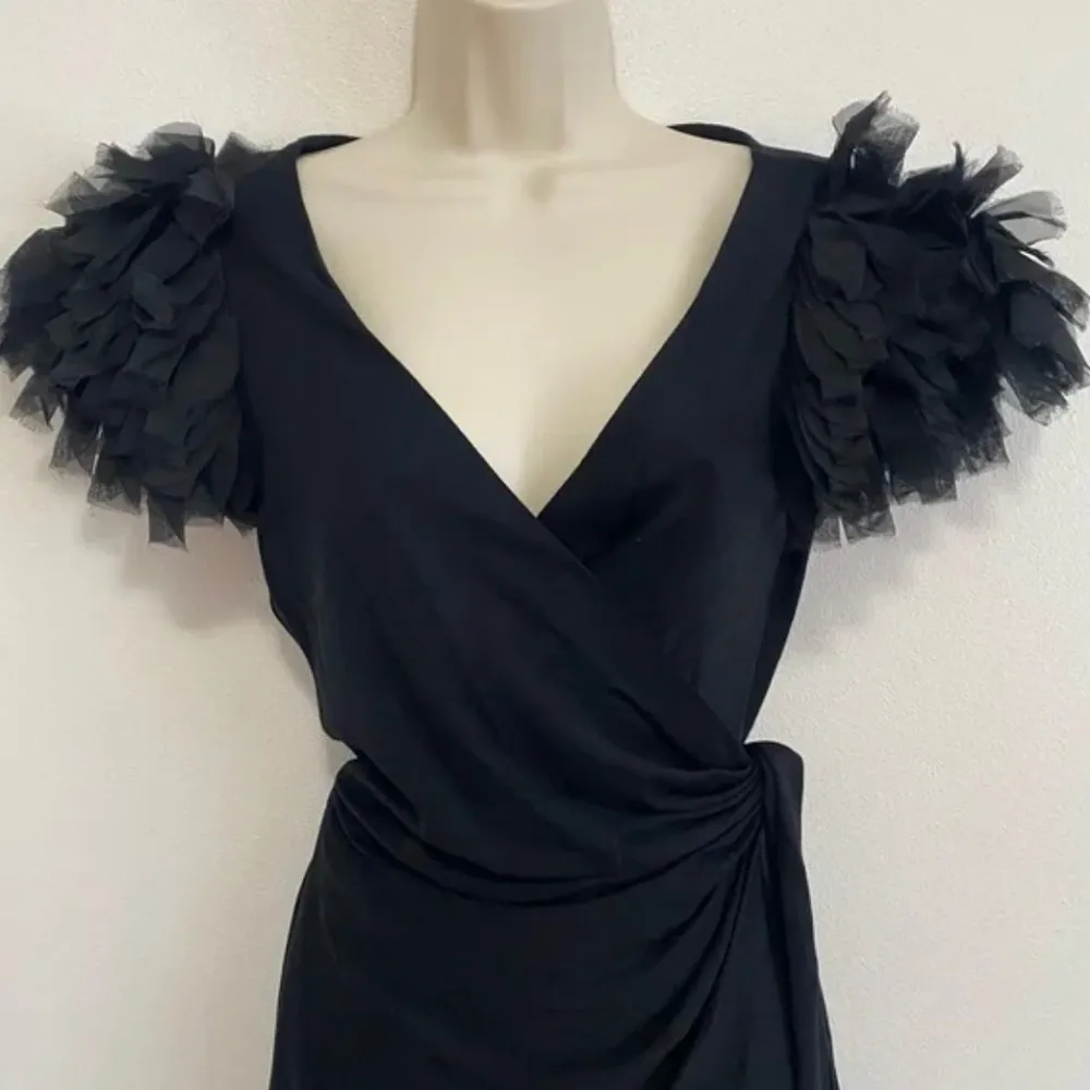 DVF Black Beulah V-neck Midi Wrap Dress - Image 6