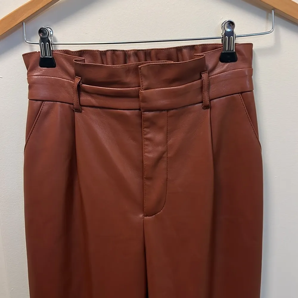 BB Dakota Womens Vegan Leather Paper Bag Pants Mahogany Brown EUC - Image 2