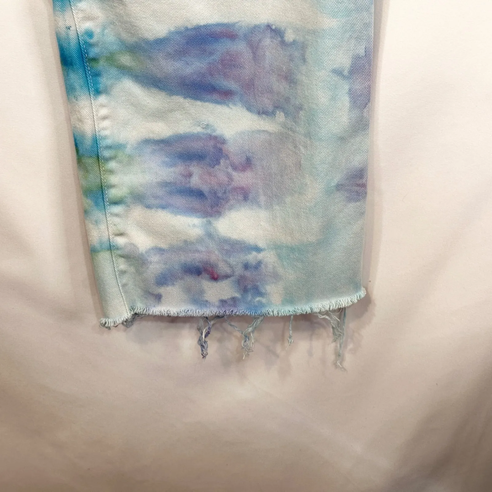 JUSTFAB Size 31 Crop Jeans Handmade Tie Dye Blue‎ Purple Ankle Raw High Rise 352 - Image 12