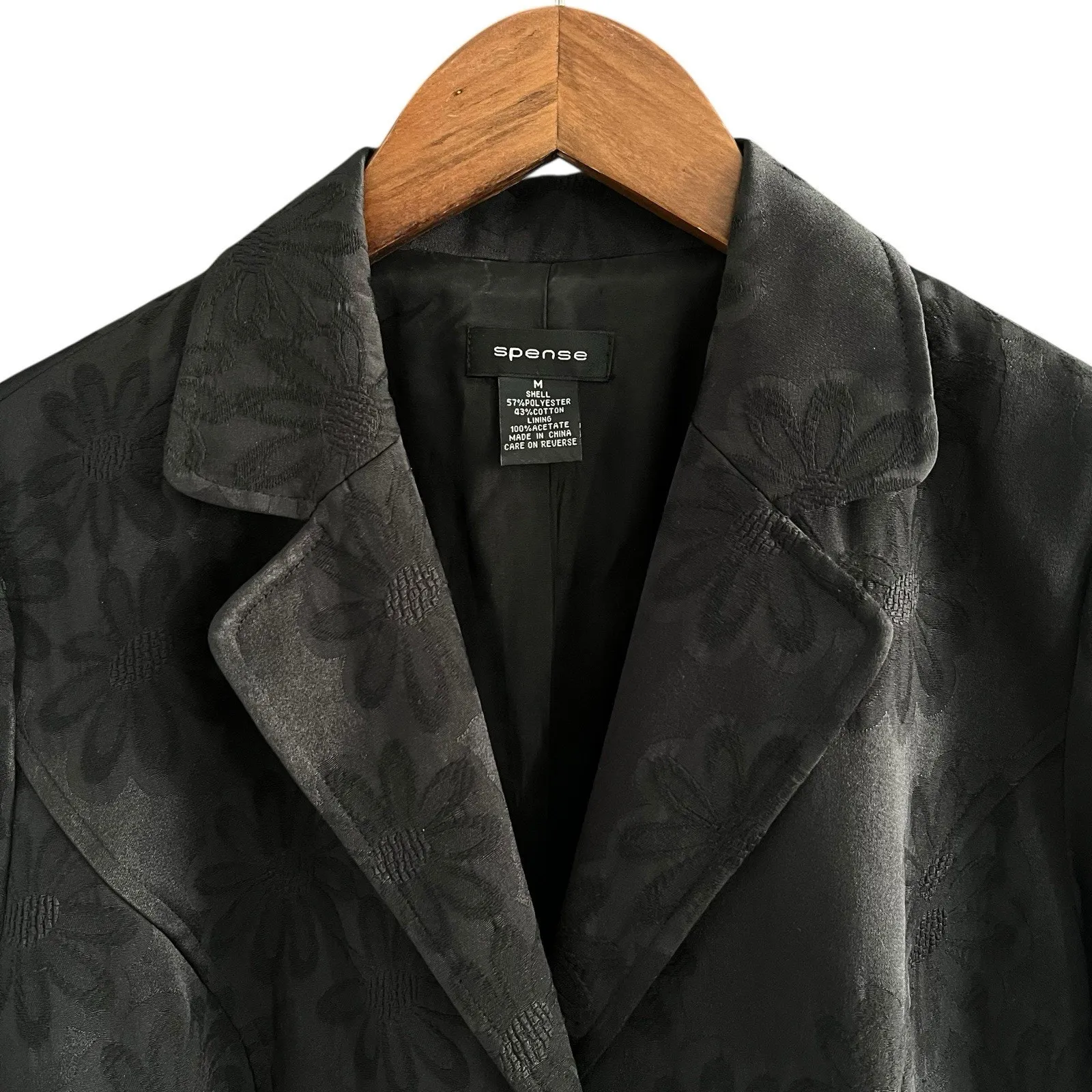 Spense Womens Black Floral Blazer Jacket 3/4 Sleeve Size Medium V Neck - Image 3