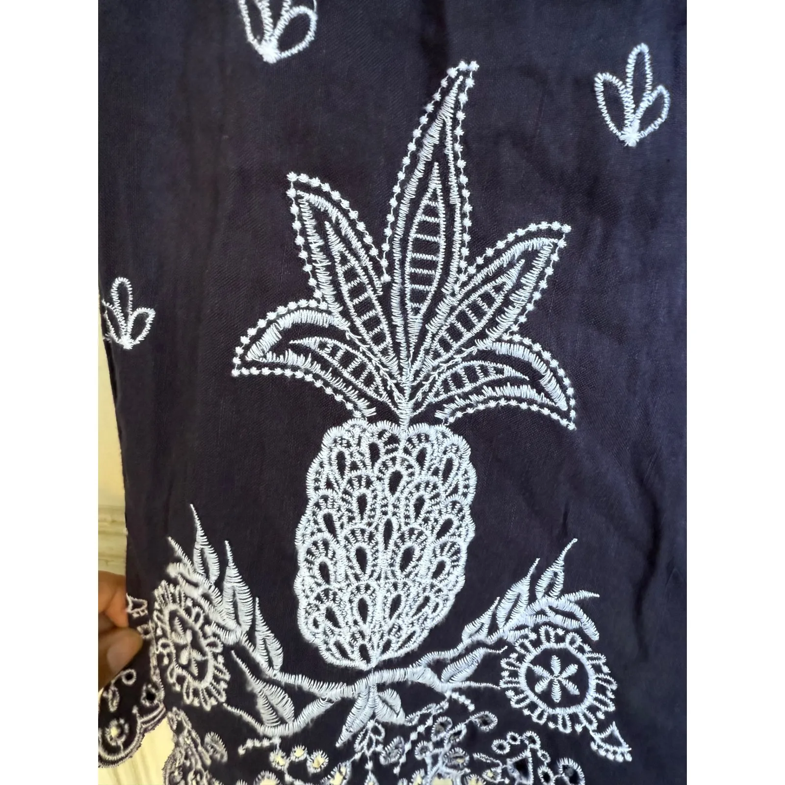 Farm Rio‎ Jackie Romper Navy Blue White Embroidered Linen Blend Summer Size XS - Image 4