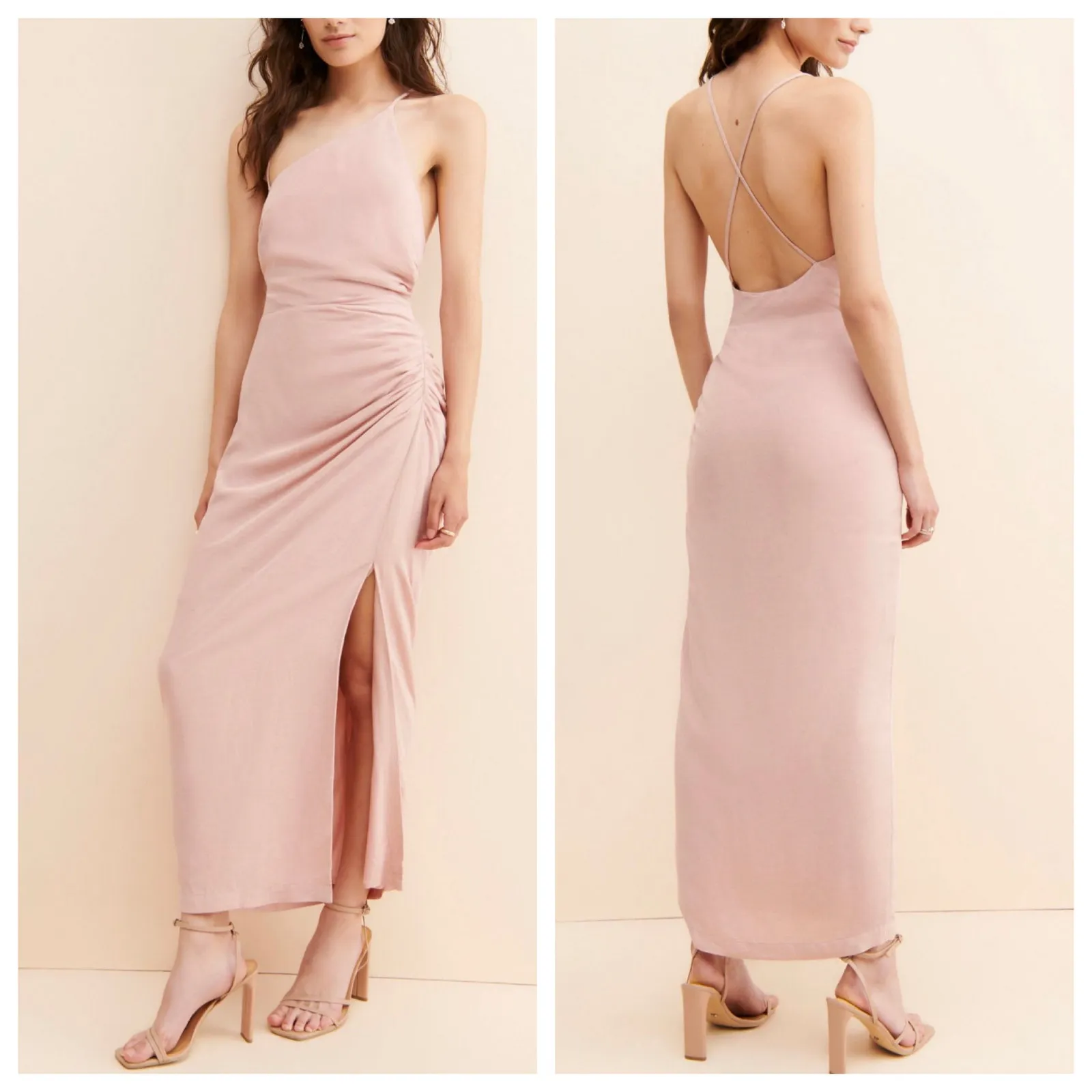 Anthropologie Midi Dress Pink Sleeveless Linen Ruched Asymmetrical New size 4 - Image 2