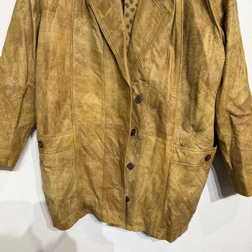 Tan Real Leather Vintage Jacket Sz M Size M - Image 4