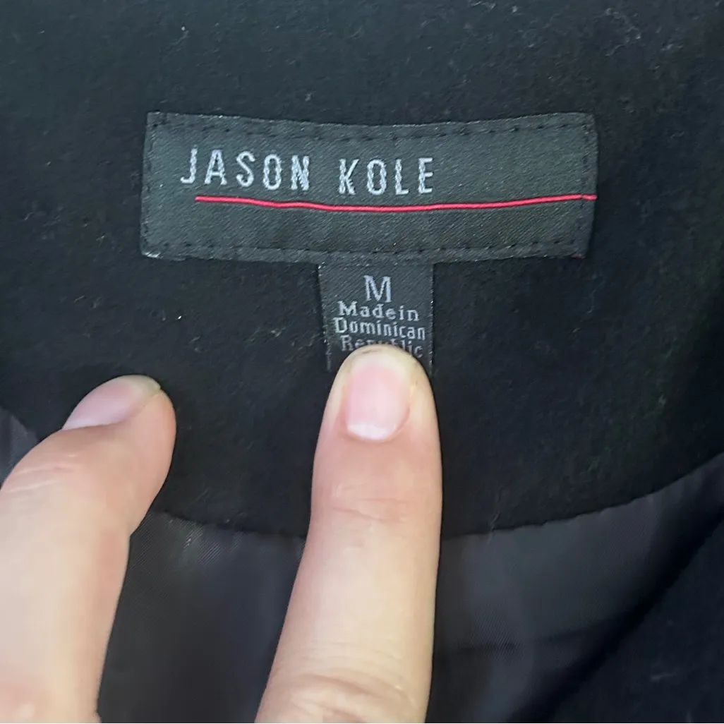 Jason Kole Black Hooded Pea Coat Classic Wool Blend Basic Fall Winter Medium - Image 2