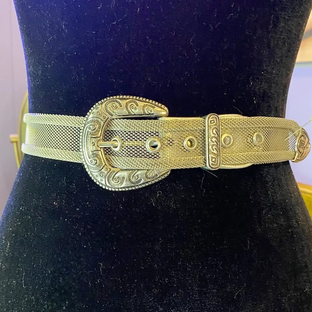 Vintage Silver Western Metallic Mesh Belt - Image 2