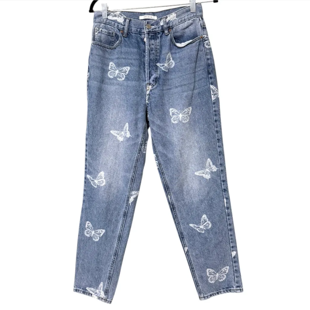 PACSUN size 27 ultra high rise slim fit button up jeans butterfly design - Image 3