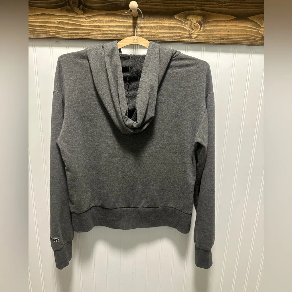 Pony Brand Gray and Black Colorblock chevron full zip cropped Hoodie Sz L Y2K Size L - Image 2