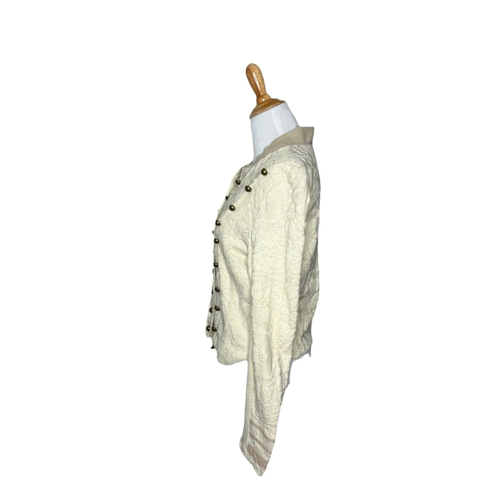 Free People Cream Military Style Lace Knit Sweater Jacket Size Medium Womens - Image 4