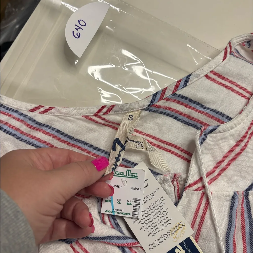 Seven 100% Cotton Size Small Sleeveless Top White Red Blue Stripes New Tie Back - Image 5