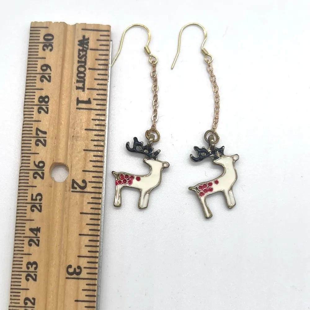 Christmas Reindeer Dangle Earrings Laminate Red - Image 3