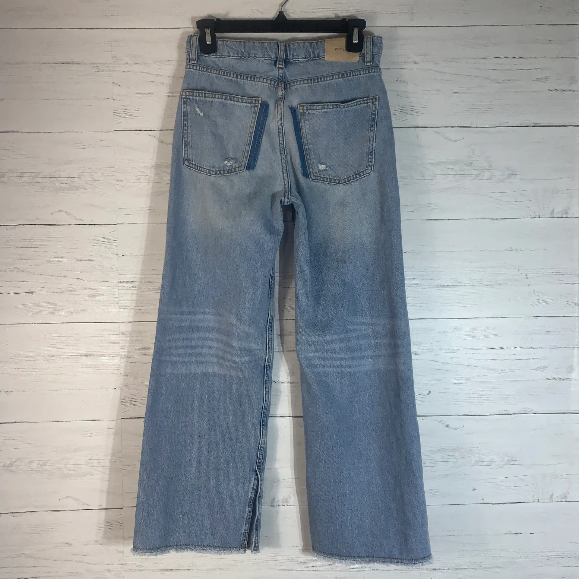 wide leg jeans side slits frayed hem distressed  13-14 juniors - Image 5