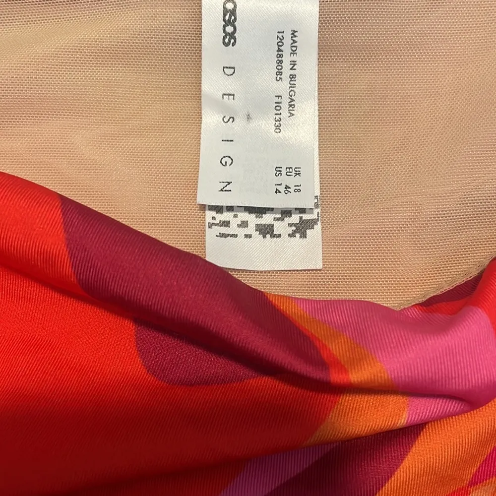 ASOS DESIGN Bikini Curve high waist swim bottom abstract Pink print New size 14 - Image 2