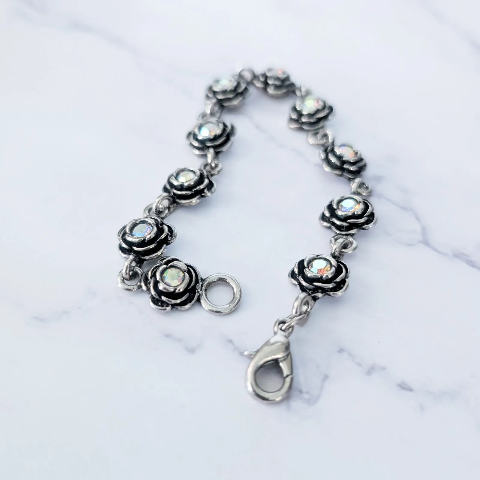 Vintage Premier Designs Clasp Bracelet Flowers with Iridescent Gems - Image 7