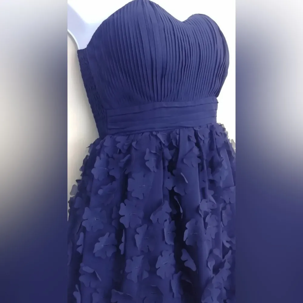 Navy Blue Strapless Flower Appliqué Full Skirt Party Dress by London Dress Co. Size 2 - Image 2