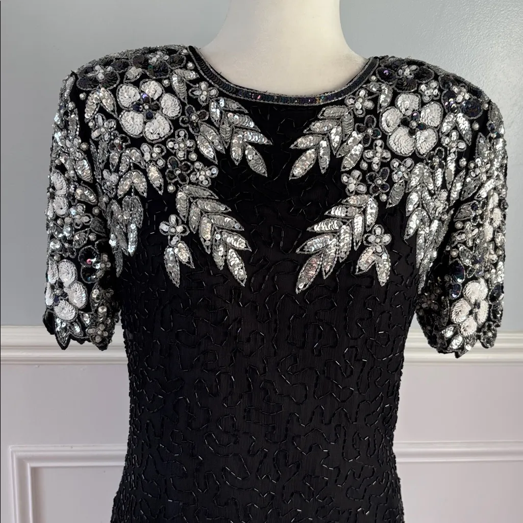 Ste'nay 1980s Black Silver Sequin Party Dress Black Tie Formal Sz 10 LBD Holiday - Image 4
